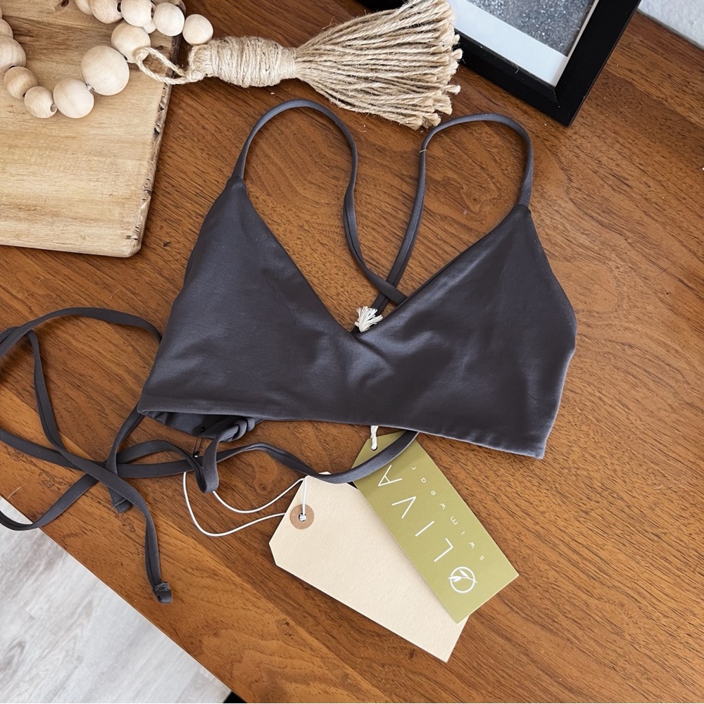 DARK GREY NWT CRISS CROSS BACK BIKINI TOP